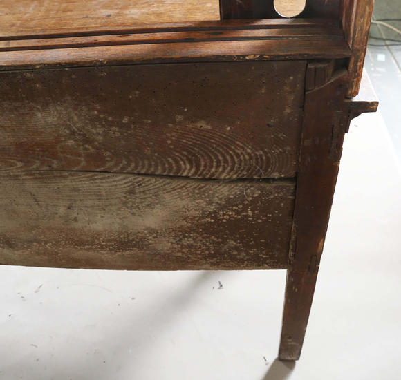 TooveysA good George III North Country oak dresser, the plate rack with pierced side panels above a lappet carved frieze and an arrangement of nine drawers,