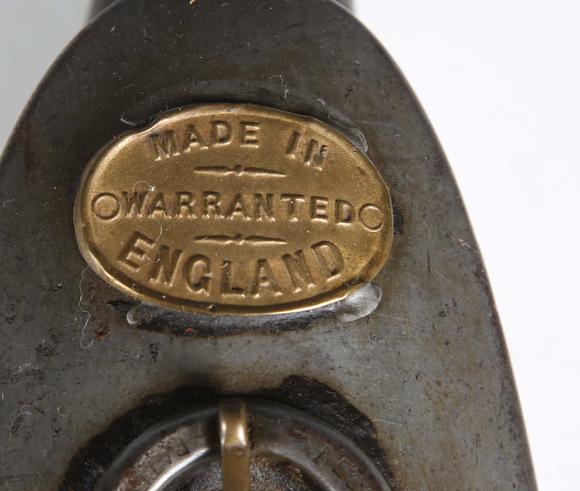 TooveysA Braime tin oil can, length 45cm, a Braime brass oiler and a tin funnel.