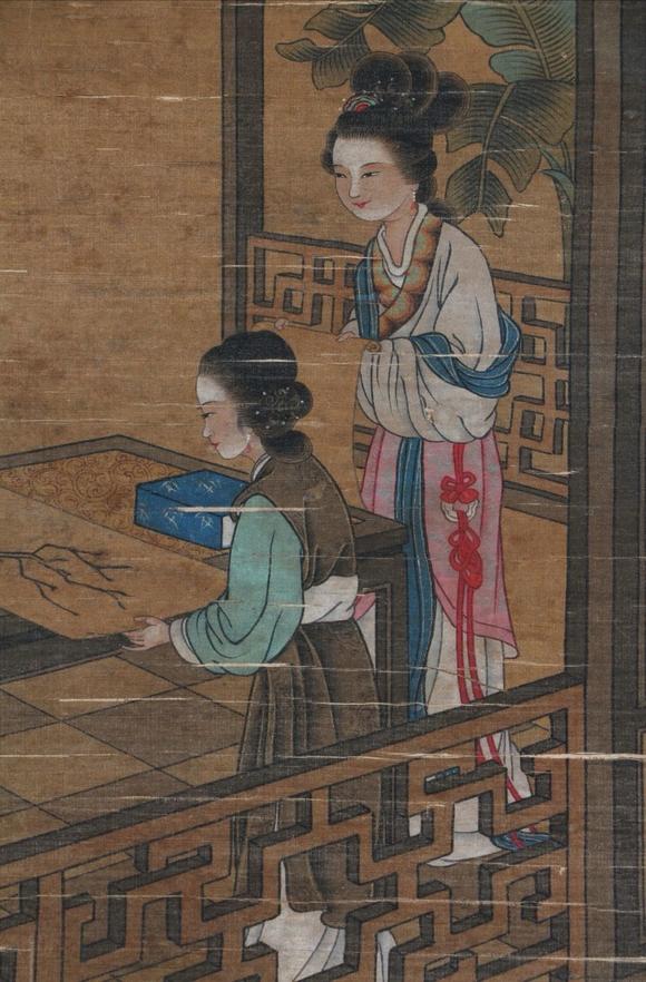 日本松町古美李唐 仕女戲墨圖