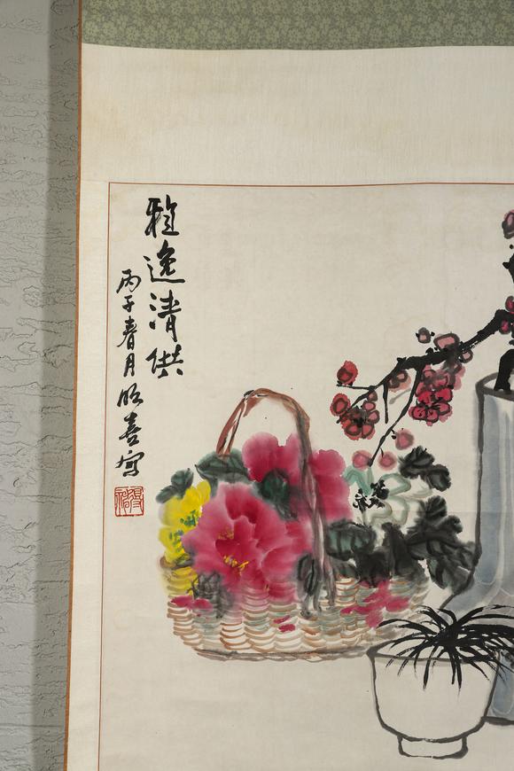 誠(chéng)璽拍賣(mài)佚名  水墨粉彩清供圖