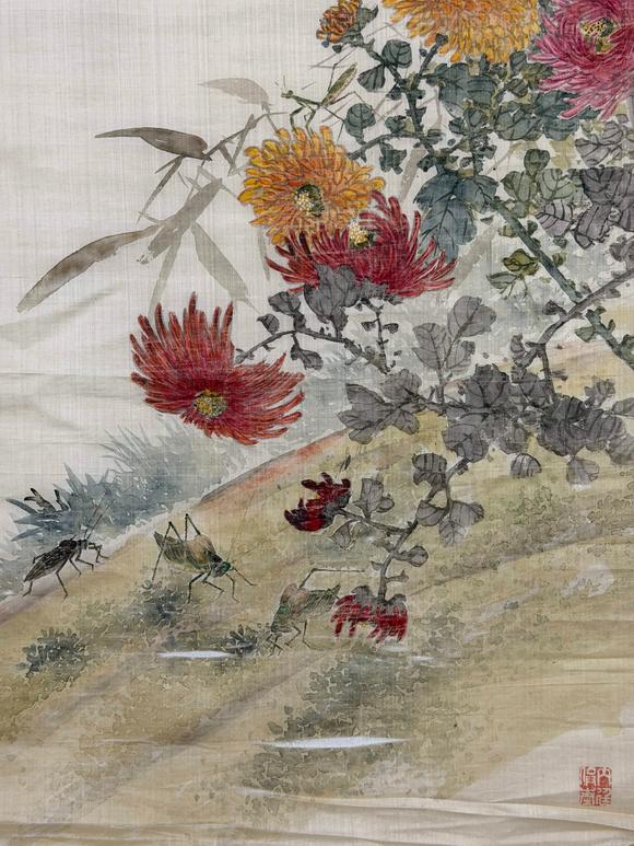 東京新日本錢世椿 菊花蜻蜓図 絹本鏡片
