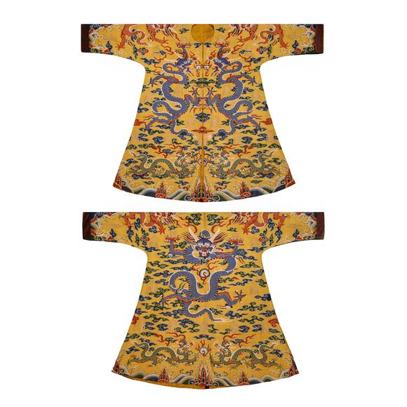 日本東海名古屋明代黃地緙絲五龍紋對襟龍袍