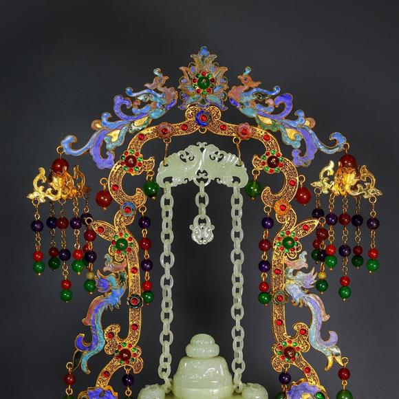 東京蕓術掐絲和田玉鏈條花籃