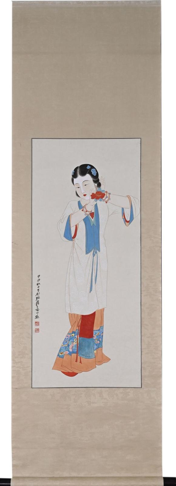 日本松町古美張大千 拈花仕女