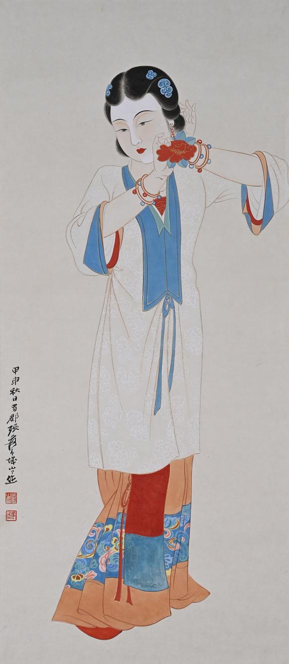日本松町古美張大千 拈花仕女