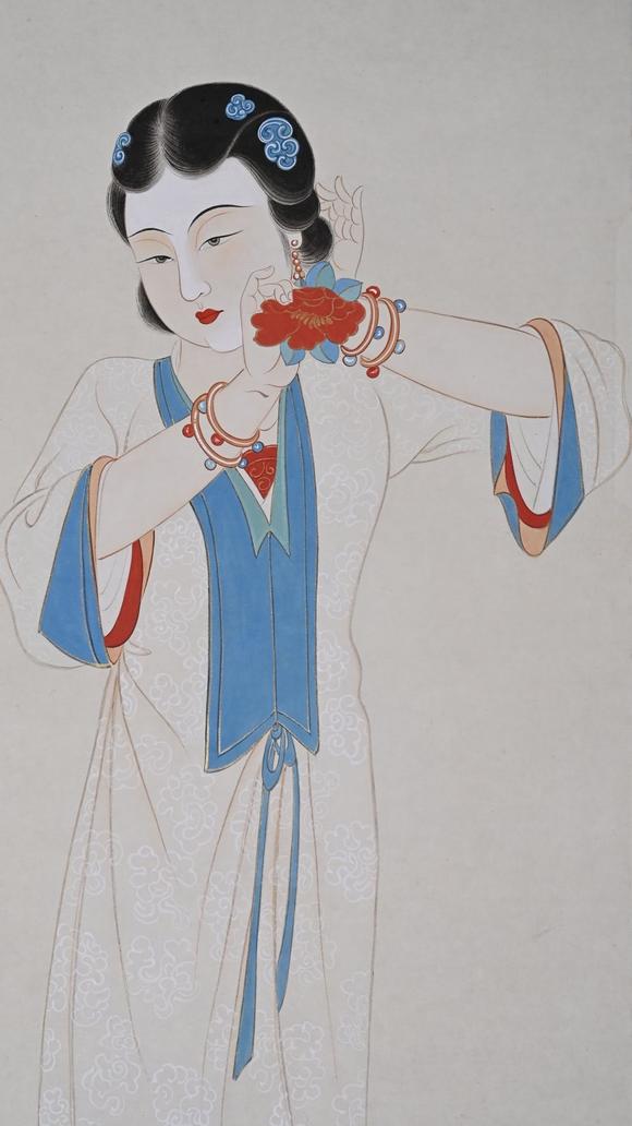 日本松町古美張大千 拈花仕女