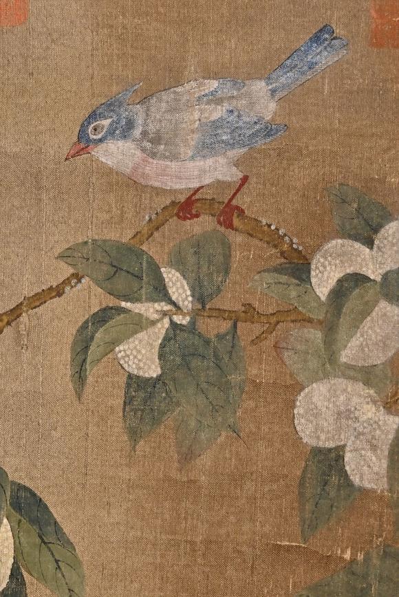 日本松町古美錢選 白鳴禽圖