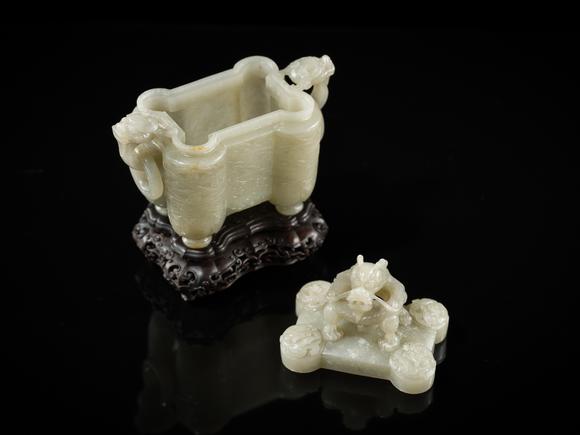 Galerie ZackeA PALE CELADON JADE ‘TULU’ VESSEL AND COVER, CHINA, QIANLONG PERIOD (1736-1795)