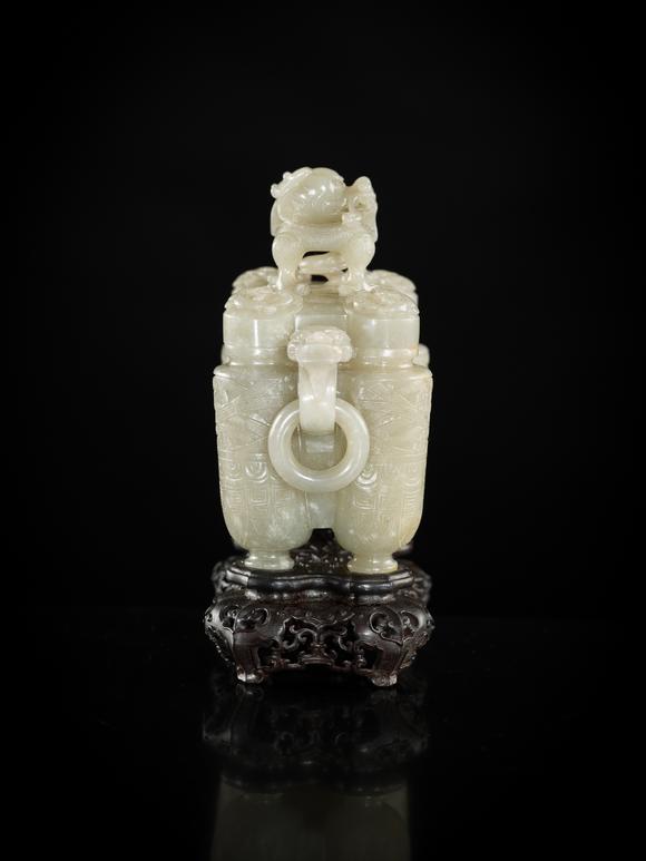 Galerie ZackeA PALE CELADON JADE ‘TULU’ VESSEL AND COVER, CHINA, QIANLONG PERIOD (1736-1795)
