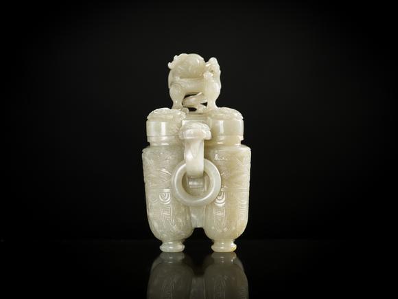 Galerie ZackeA PALE CELADON JADE ‘TULU’ VESSEL AND COVER, CHINA, QIANLONG PERIOD (1736-1795)