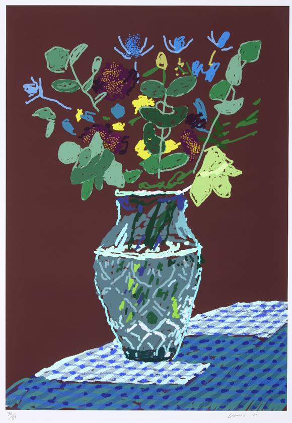RoseberysDavid Hockney OM CH RA,?
British b.1937-?

Flowers On The Table Edge