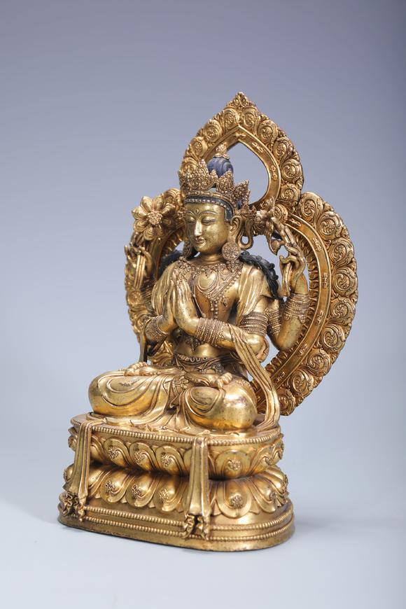 SEAVIEW AUCTIONS PTY LTD Fine Chinese antique 18th century carved bronze golden bodhisattva statue 