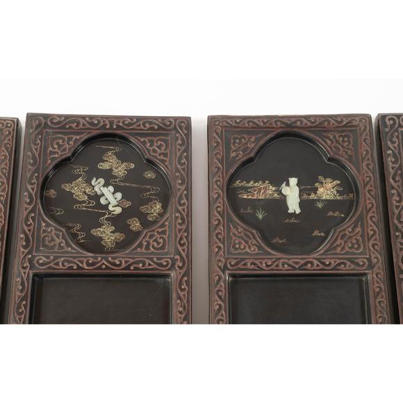 Waddington'sA Jade and Hardstone-Inlaid Black and Gilt-Lacquer Twelve-Panel Floor Screen, Late Qing/Republican Period, 晚清/民國 雕漆嵌寶地屏一套共十二扇