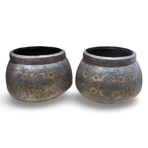 Kew AuctionsA PAIR OF MAMLUK REVIVAL SILVER-INLAID BRASS BOWLS, 20TH CENTURY