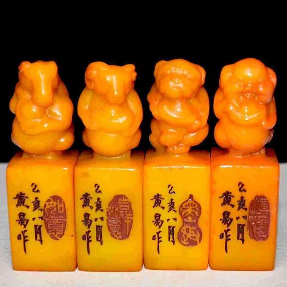 日本松町古美田黃石12生肖套章