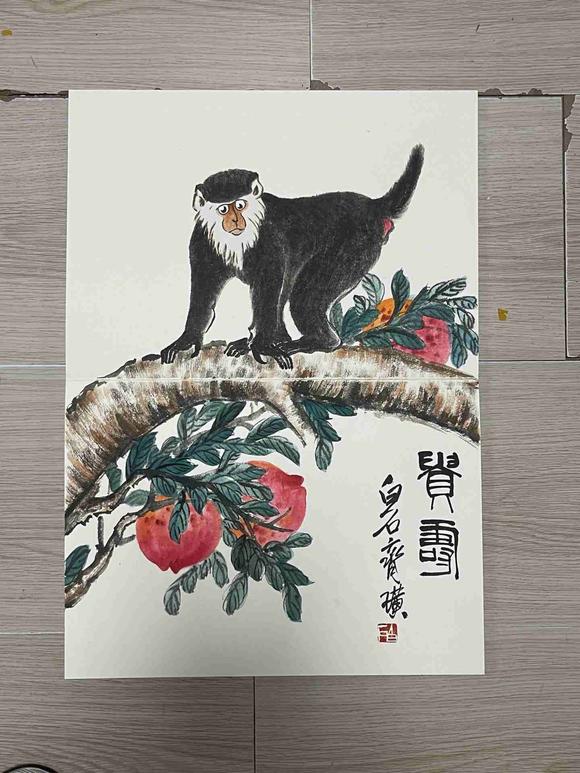 日本松町古美齊白石 吉猴獻壽圖冊