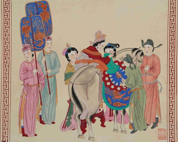 日本松町古美張大千  楊妃上馬圖