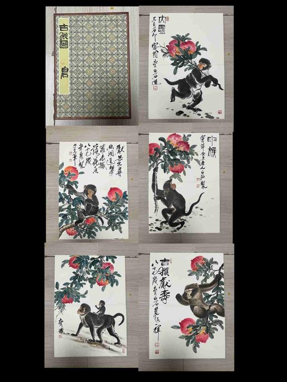 日本松町古美齊白石 吉猴獻(xiàn)壽圖冊(cè)