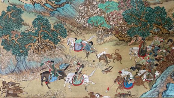 日本松町古美張大千 元人狩獵圖卷