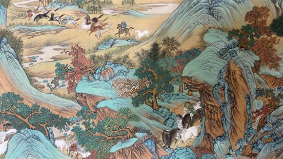 日本松町古美張大千 元人狩獵圖卷