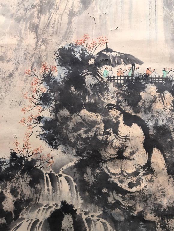 日本松町古美傅抱石 松亭望瀑圖