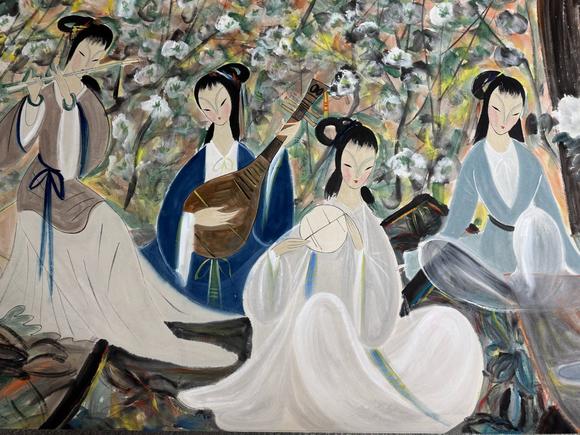 日本松町古美林風(fēng)眠 仕女圖
