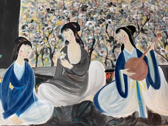 日本松町古美林風(fēng)眠 仕女圖