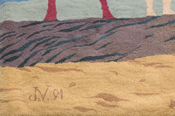 Coronari Auctions BVJose Vermeersch (1922-1997): An exceptional wall tapestry with figures and a dog on the beach, hand-tufted wool, ed. 1/1, dated (19)91