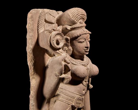 RoseberysA sandstone figure of standing Lakshmi,?
North India, 11th/12th ce