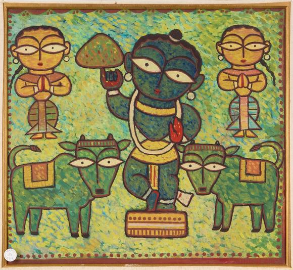 RoseberysJamini Roy (Indian 1887-1972),
Krishna holding Govardhan flanked by