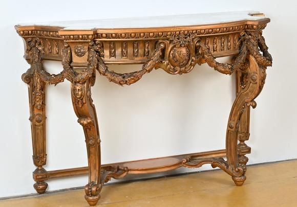Loeckx AuctioneersLarge gilded Louis XVI console with marble top, 19…