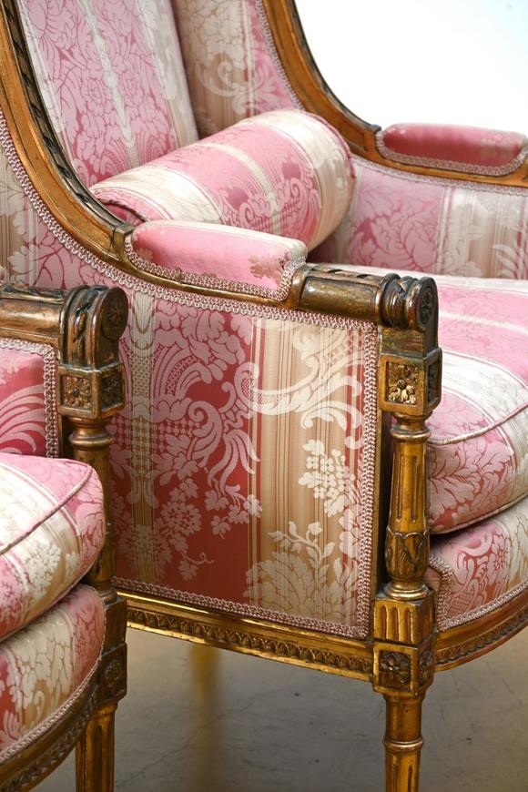 Loeckx AuctioneersA pair of Louis XVI style bergère armchairs…