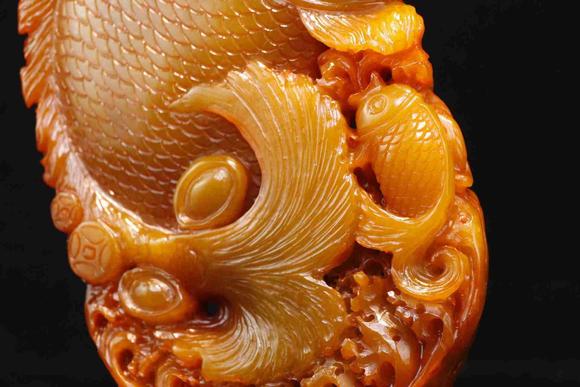 日本松町古美田黃石送財(cái)錦鯉