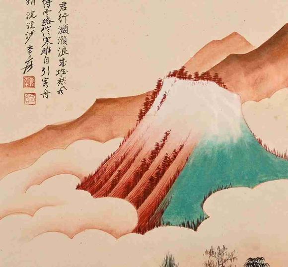 日本松町古美張大千 泊舟山水圖