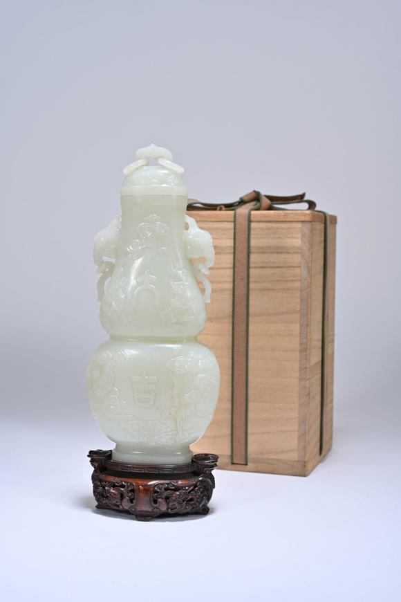 三杉美術(shù)清 白玉大吉葫蘆瓶