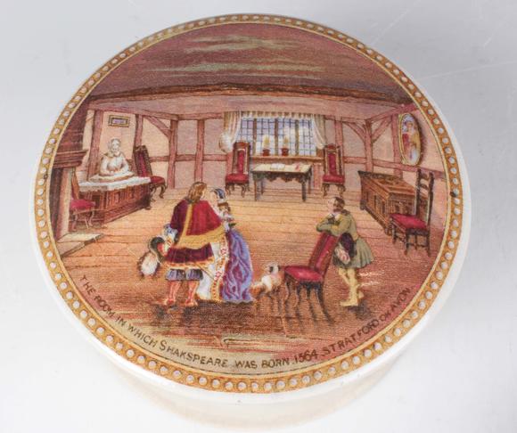 TooveysFive Prattware pot lids, comprising Uncle Toby, The Room In Which Sh