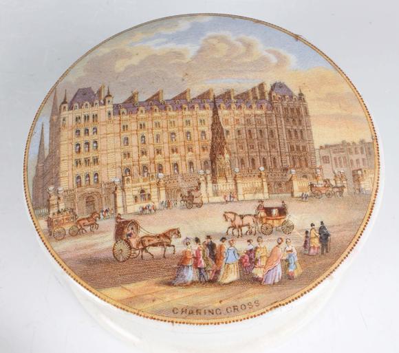 TooveysFive Prattware pot lids, comprising Uncle Toby, The Room In Which Sh