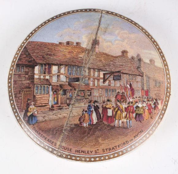 TooveysFive Prattware pot lids, comprising Uncle Toby, The Room In Which Sh