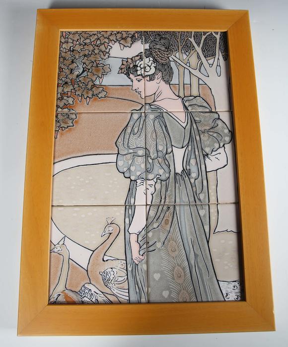 TooveysAn eighteen tile panel printed with a chinoiserie landscape, mid-20t