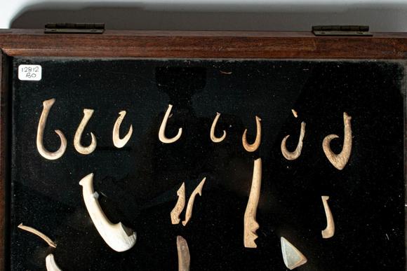 Apollo Art AuctionsCa. late 19th - early 20th century AD. >
A collection of two framed groups of Hawaiian fish hooks