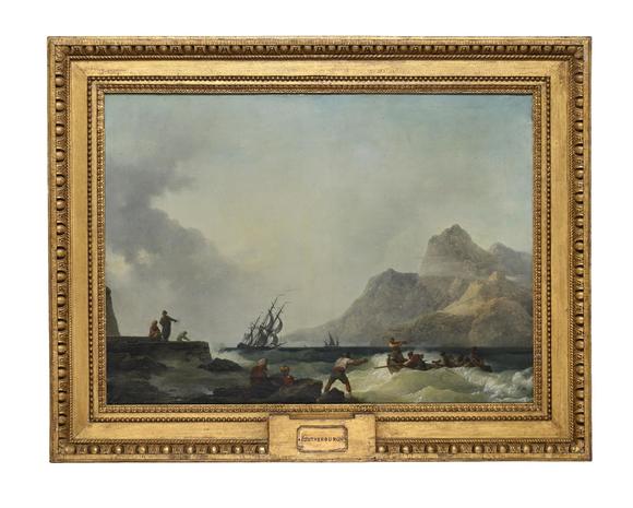 DreweattsPHILIP JAMES DE LOUTHERBOURG (FRENCH 1740-1812), SHIPPING AT SEA WITH FIGURES AND LIGHTHOUSE