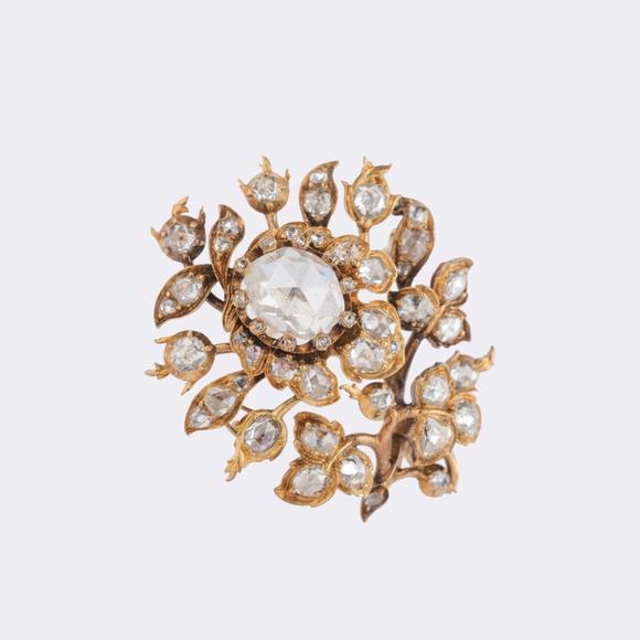 Auktionshaus StahlAntique rose diamond flower brooch.