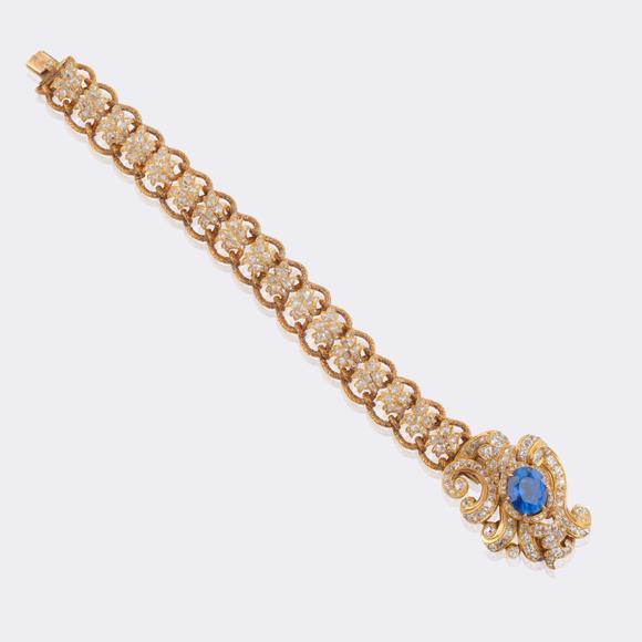 Auktionshaus StahlCarl Siewers Workshop first mentioned 1849. Antique St. Petersburg Diamond Bracelet with Natural Ceylon Sapphire 'Cornflower Blue'.