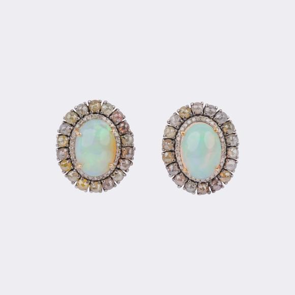 Auktionshaus StahlSplendid, multicoloured Diamond Opal Set: Choker necklace and a Pair of Earrings.