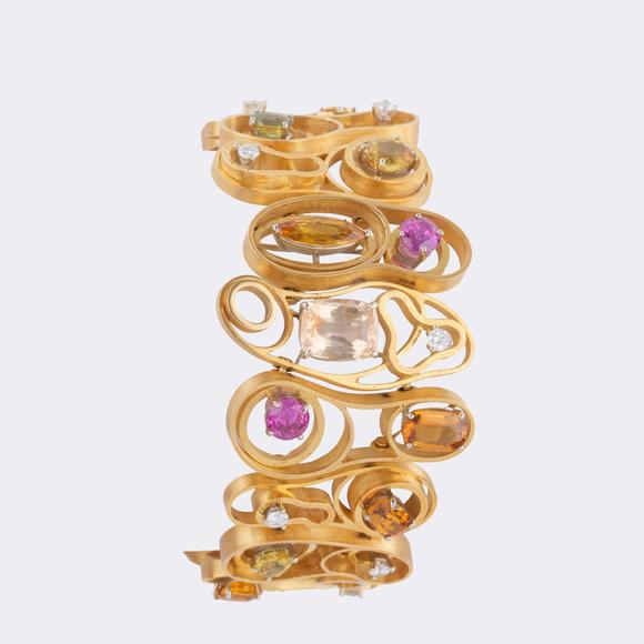 Auktionshaus StahlBaltensperger est. 1878 Zurich. Rare vintage gold bracelet with multicolored sapphires.