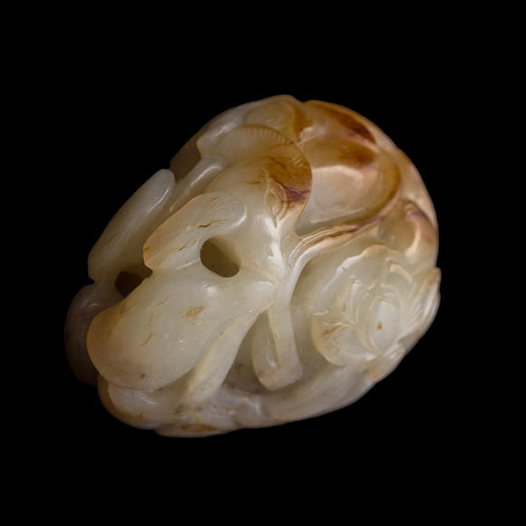 Oakridge Auction Gallery十九世紀 白玉荷塘清趣掛墜  A Chinese white jade 'lotus pond' pendant