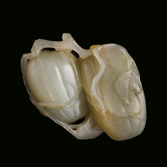 Oakridge Auction Gallery十八世紀 玉瓜把件  A Chinese melon-form jade ornament