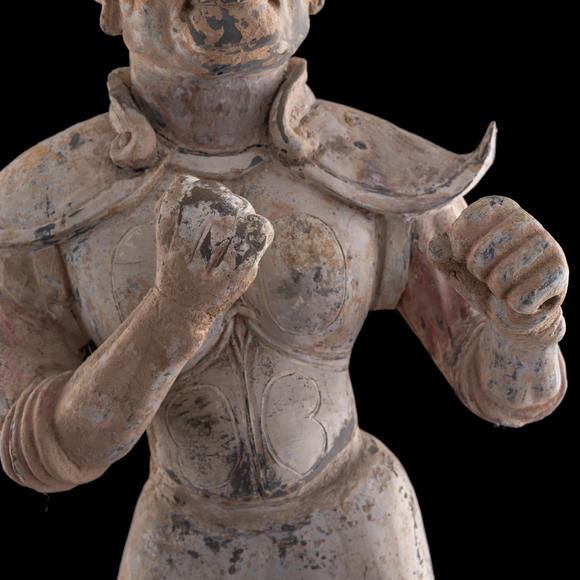 Oakridge Auction Gallery西元618-907年盛唐 灰胎武士俑一對(duì)  A pair of Chinese gray pottery warrior figures
