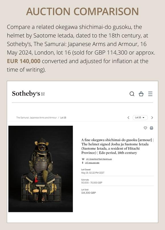Galerie ZackeSAOTOME: AN IMPRESSIVE OKEGAWA NIMAI-DO GUSOKU (TWO-PIECE CUIRASS ARMOR) AND SUJIBACHI KABUTO, WITH NKBKHK KOSHU TOKUBETSU KICHO (ESPECIALLY IMPORTANT) SHIRYO CERTIFICATE