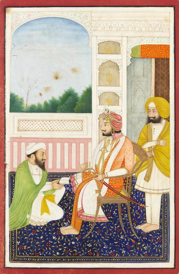 RoseberysA concertina album of ten seated portraits of Sikh rulers,?
North India, late 19th century,?

opaque pigments heightened with gold, each identifi